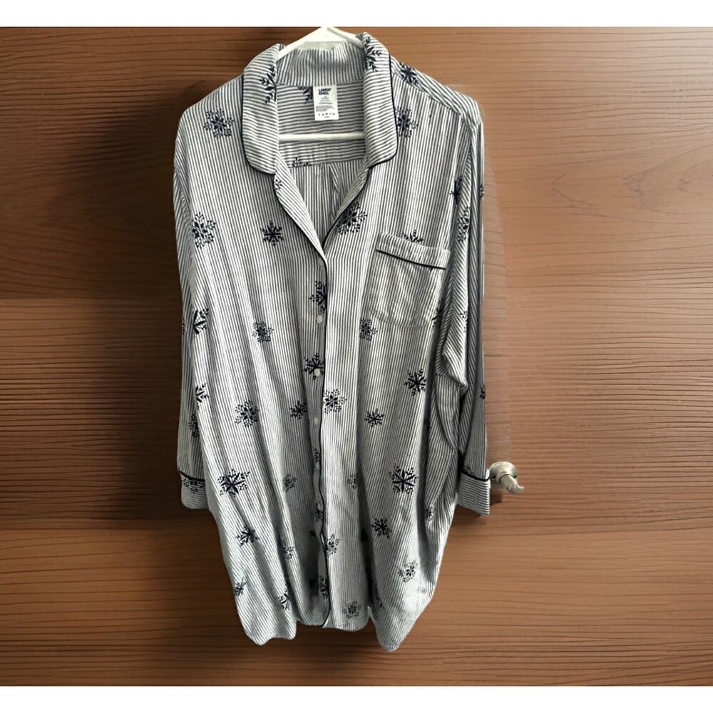 Lands End Sleep Shirt Pajamas Blue Pinstripe Flannel Size 3x Button Front Lounge